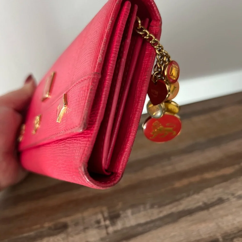MCM Hot Pink Trifold Leather Wallet with Charms
